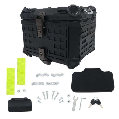 With Black Armor Clock Model Aluminum Motorcycle Top Case Hard 45L Black Trunk