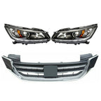 Headlights W/LED DRL Halogen& Bumper Grille For 13-15 Honda Accord Chrome Pair