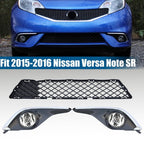 Fit 2015-2016 Nissan Versa Note SR Front Bumper Lower Grille & Pair Fog Lights