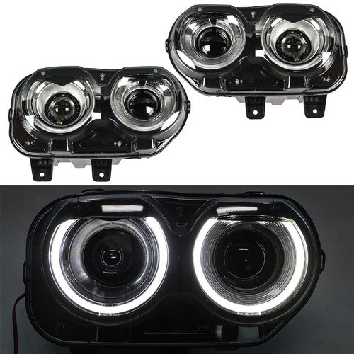 Pair Set For Dodge Challenger 2015-2018 Headlight Replacement Halogen Clear Lens