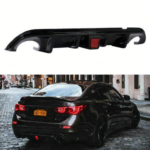 Rear Bumper Diffuser W/ LED Brake Light for 2014-2017 for Infiniti Q50 Black