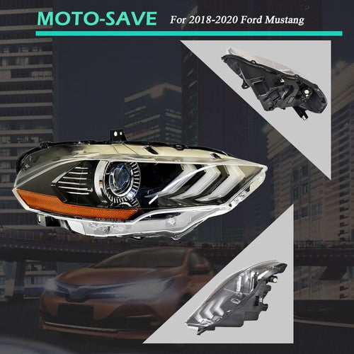 Black Headlight LED DRL Projector Lamp Right Side Fit For Ford Mustang 2018-2020
