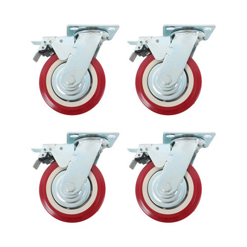 4 Pack 6' x 2' Heavy Duty Caster Wheel Swivel Plate PU With Brake Wheels