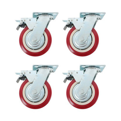 4 Pack 6' x 2' Heavy Duty Caster Wheel Swivel Plate PU With Brake Wheels