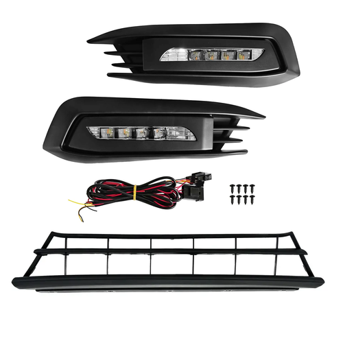 Front Bumper Lower Grille & DRL Fog Light Lamp for 2016-2018 for Honda Civic