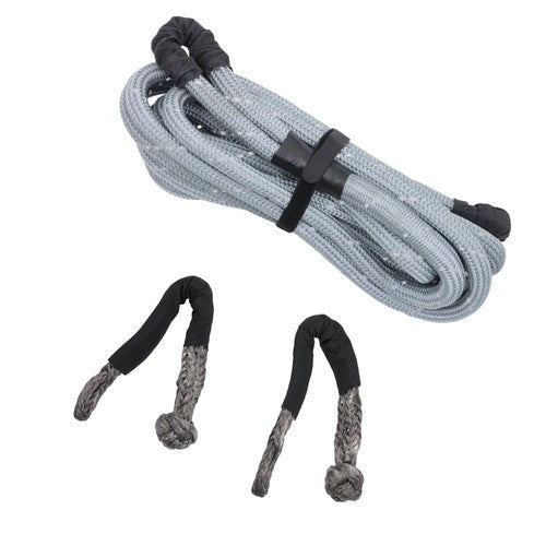 1"×30ft Gray Kinetic Recovery Rope With 2 Soft Shackles Kit 34000lbs Heavy Duty