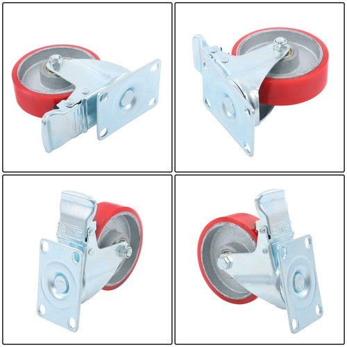 4 Inch Heavy Duty Casters, Swivel Caster Wheels with Brake, Polyurethane