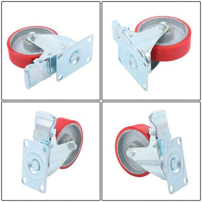 4 Inch Heavy Duty Casters, Swivel Caster Wheels with Brake, Polyurethane