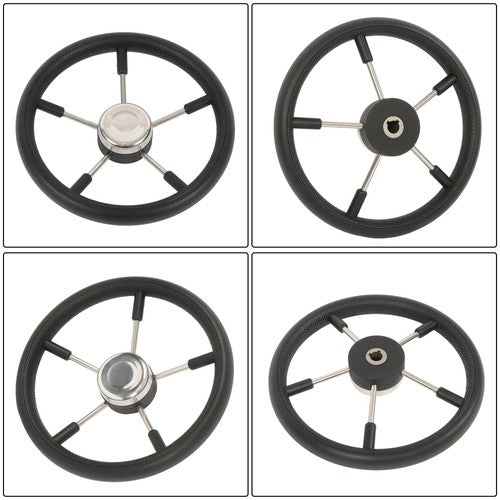 NEW 5 Spoke 13-7/8 Inch Stainless Steel Yach Steering Wheel with PU Foam（Black）