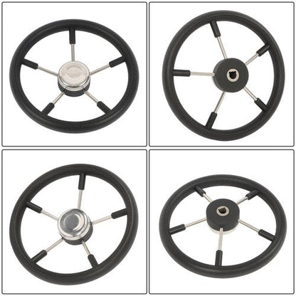 NEW 5 Spoke 13-7/8 Inch Stainless Steel Yach Steering Wheel with PU Foam（Black）