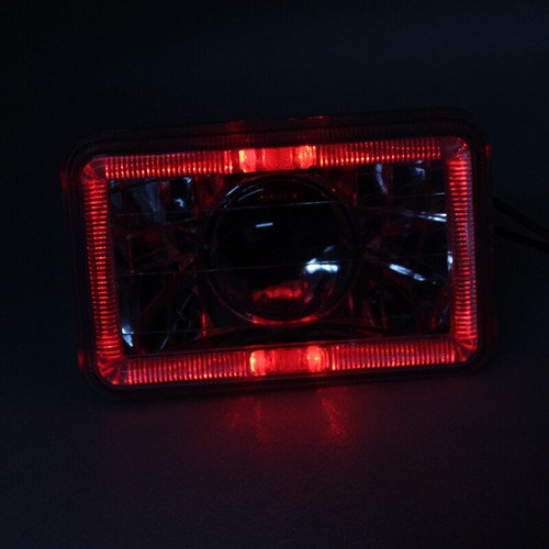 5" 4x6 Clear Lens Red LED Diamond Cut Semi Sealed Beam Projector Headlights