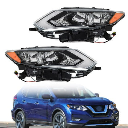 LH+RH For Nissan Rogue 2017-2019 Headlamps Assembly Clear Lens Halogen Chrome
