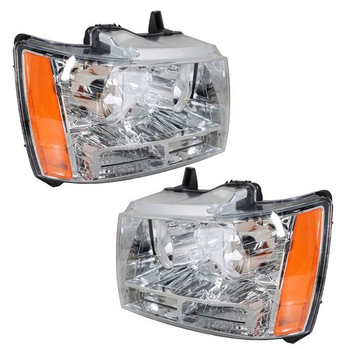 Headlights Chrome New For Chevy Avalanche/Suburban/Tahoe 2007-2014 Halogen Pair