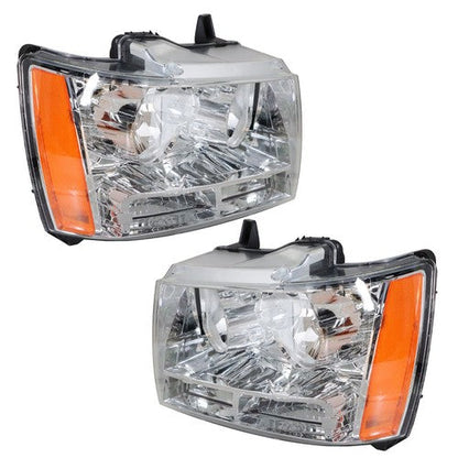 Headlights Chrome New For Chevy Avalanche/Suburban/Tahoe 2007-2014 Halogen Pair