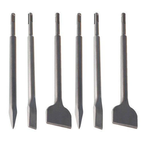 6-Pack Concrete Drill Bit Set Includes Point Chisel + 20mm & 40mm Flat Chisel