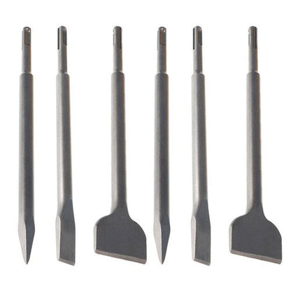 6-Pack Concrete Drill Bit Set Includes Point Chisel + 20mm & 40mm Flat Chisel