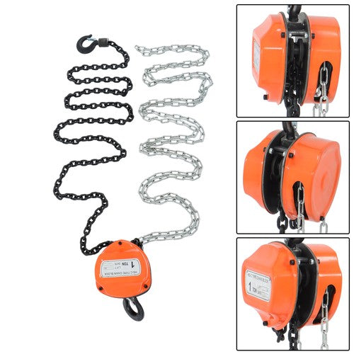 Manual Chain Hoist | 1 Ton / 2200 lbs Capacity | 2 Hooks Red | 10ft / 3m Lift