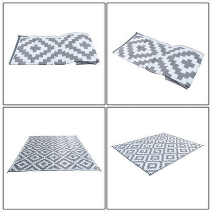 8x10ft Waterproof Outdoor Rug Outdoor Plastic Straw Rug For Camping Gray & White