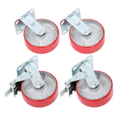 6" X 2" Industrial Casters - 2 Fixed and 2 Swivel Caster Wheels with Brakes