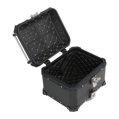 Black 45L Motorcycle Top Case Tail Box Thick Aluminum Hard Trunk With Backrest