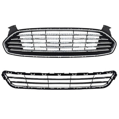 Grille + Front Bumper Combo Plastic Primered For 2013 2014 2015 2016 Ford Fusion