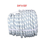3/4" x 120' Double Braided Polyester Rope 3200 Lbs Breaking Strength For Swing