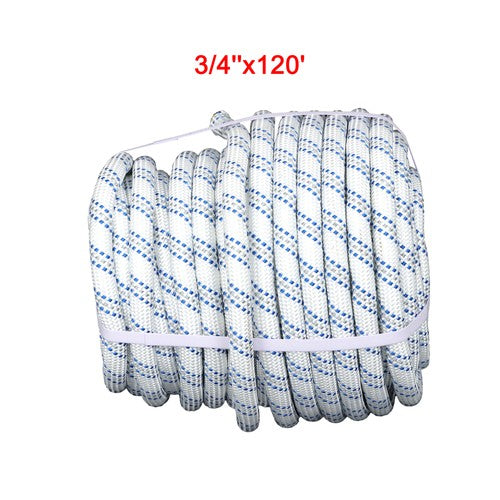 3/4" x 120' Double Braided Polyester Rope 3200 Lbs Breaking Strength For Swing