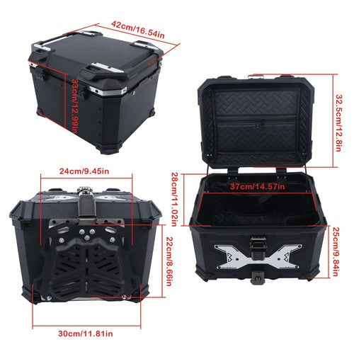 45L  Aluminum Black Hard Motorcycle Trunk With Silver Hanging Plate Rear Trunk