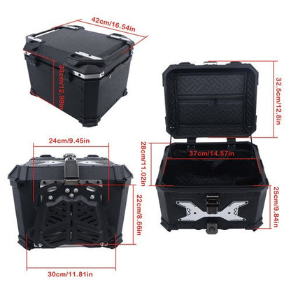 45L  Aluminum Black Hard Motorcycle Trunk With Silver Hanging Plate Rear Trunk