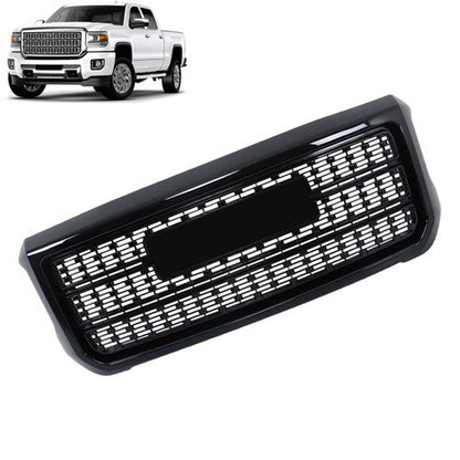 Gloss Black Front Grille For GMC Sierra 2500HD 3500HD Denali 2015-2019 Plastic