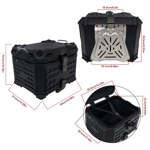 With Black Armor Clock Model Aluminum Motorcycle Top Case Hard 45L Black Trunk