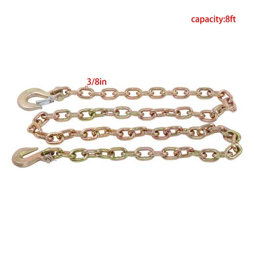 W/Hooks G70 3/8in × 8FT Trailer&Truck Transport Bundle Chain Steel Gold 6600lbs