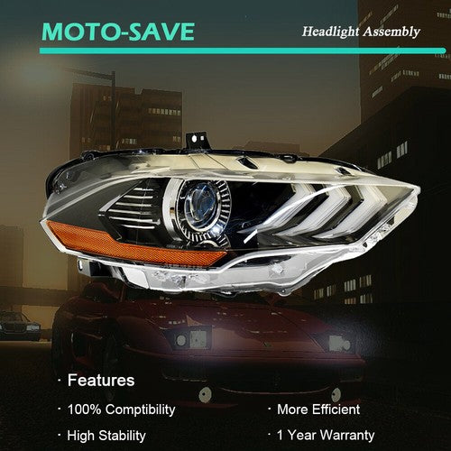 Black Headlight LED DRL Projector Lamp Right Side Fit For Ford Mustang 2018-2020