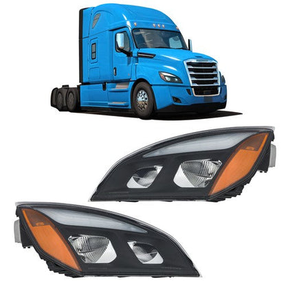 For Freightliner Cascadia Full LED Black Housing Headlights Headlamps 2018-2023