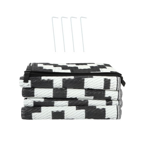 6x9 ft Waterproof Outdoor Rug Outdoor Plastic Straw Rug Carpet Black & White