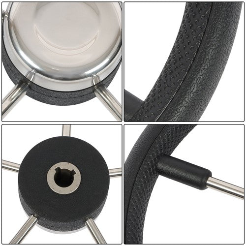 NEW 5 Spoke 13-7/8 Inch Stainless Steel Yach Steering Wheel with PU Foam（Black）