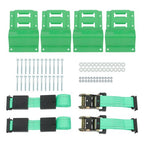 Heavy Duty E Track System 2 Ratchet Straps 4 Wheel Chocks Mounting Kit Green