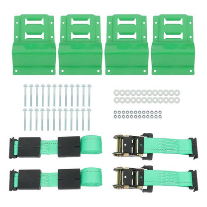 Heavy Duty E Track System 2 Ratchet Straps 4 Wheel Chocks Mounting Kit Green