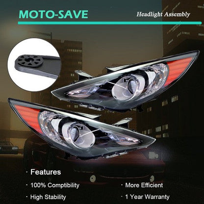 Black Headlights Headlamps Housing Right&Left Side For Hyundai Sonata 2011-2014
