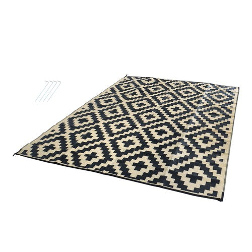 9x12ft Outdoor Plastic Straw Rug For Camping Outdoor Carpet RV Mat Black & Beige