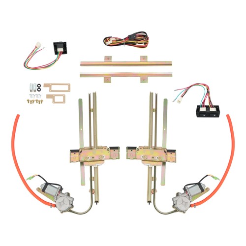 Set 2 Door Street Hot Rat Rod Flat Glass Power Window w/ Switches Wiring NEW