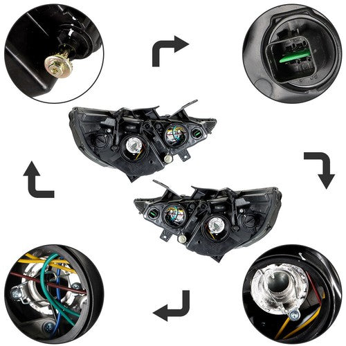 Black Headlights Headlamps Housing Right&Left Side For Hyundai Sonata 2011-2014