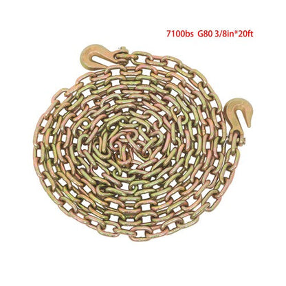 2pcs Transport Bundle Chain Steel Gold 7100lbs G80 3/8in×20ft Heavy Duty W/Hooks