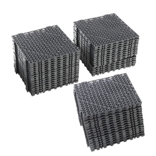 50 Pack Interlocking Deck Tiles PP Drainage Tiles Floor Tiles 12 x 12 inch Black