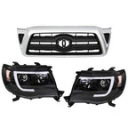 Pair Headlights Front Grille Chrome Shell W/Black Insert For 05-11 Toyota Tacoma