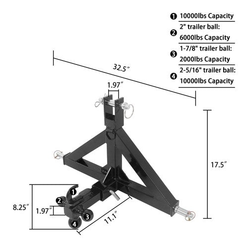 For Kubota Tractor Trailer Hitch Receiver Drawbar Quick Hitch Adapter 3 Point 2"