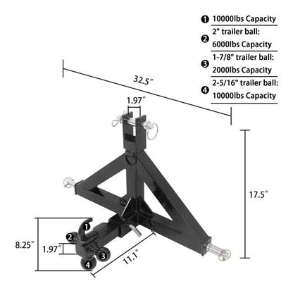 For Kubota Tractor Trailer Hitch Receiver Drawbar Quick Hitch Adapter 3 Point 2"