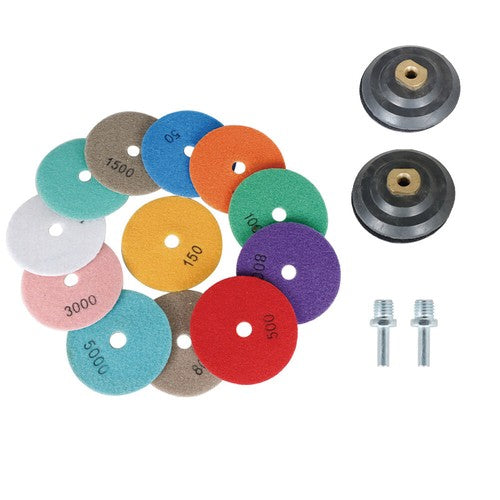 14 Pack 4 Inch Diamond Polishing Pads Kit with 2PCS 5/8’’-11 Backer Pad