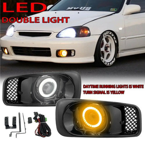 For 1999-2000 Honda Civic JDM Front LED Double colour Fog Lights Lamps DRL Pair