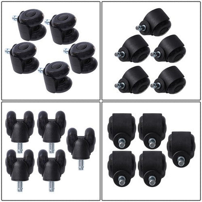 5-piece set 2" Office Chair Rubber Caster Swivel Wheels Black, 360° steering